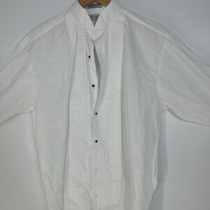 Bert Pulitzer Mens‎ White Wing Collar Pleated Bib Tuxedo Dress Shirt L 16-16.5